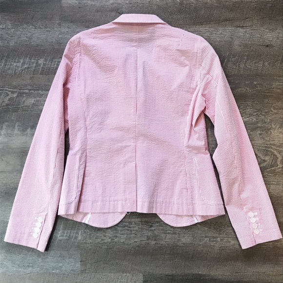J. Crew Pink and White Seersucker Blazer Size 8 - Picture 7 of 7